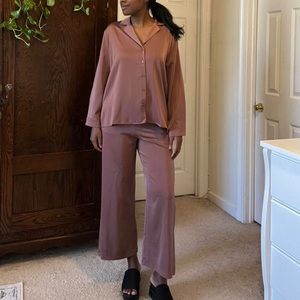 Dress Forum, Satin dark blush blouse and pants two piece set, size M